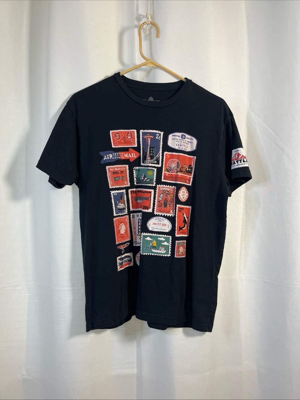 CHALO Men's Seattle Postage Stamp Collection Black Short Sleeve Size M